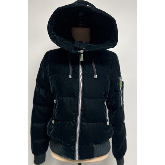 BCBGeneration Women Winter Down Velvet Puffer Coat Outerwear Emerald Green Small - Picture 13 of 16